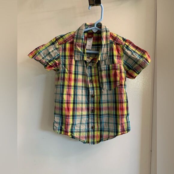 Tea Collection Colorful Plaid Button Up Shirt Size 3 - Picture 1 of 5